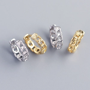 925 Sterling Silver Hoop Earrings Twist Chain Link Design Geometric Minimalist Ins Style For Women