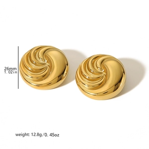 Detailed view of 26mm golden swirl earrings with 12.8g weight specifications