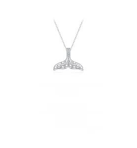 Detail view of S925 silver mermaid tail pendant with elegant pearls and cubic zirconia