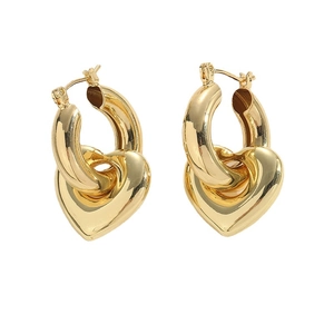 Elegant gold heart-shaped hoop earrings with a metallic finish on a clean white background