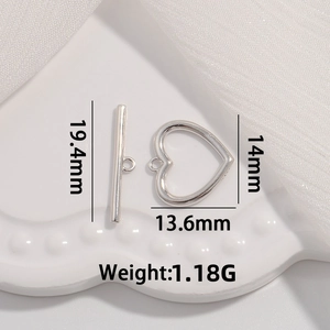 S925 silver heart clover toggle clasp for DIY necklaces and bracelets with dimensions