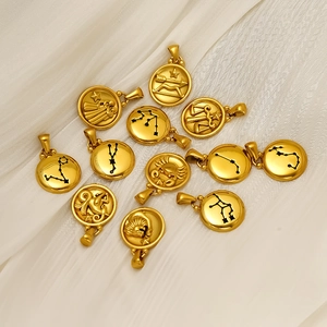 Golden 18K stainless steel 12 Zodiac sign pendants with star charts and relief symbols