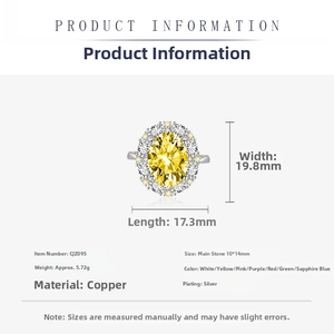 Detail showing 10x14mm yellow oval halo ring with precise dimensions and measurement