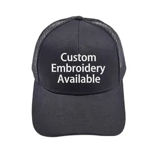Classic black ponytail mesh trucker hat for women with customizable embroidery front