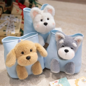 Cute Plush Dog Toy In Pouch Realistic Puppy Miniature Hide And Seek Interactive Soft Doll For Kids Children Gift