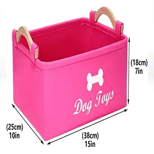 Panier de rangement rose en feutre pour jouets de chien avec poignées en bois
