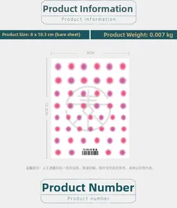 Detailed specs for 5D nail sticker TS-501 showing 8x10.3cm size and pink polka dot patterns