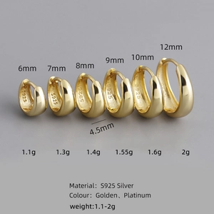 Polished S925 sterling silver hoop earrings in gold finish with various size options