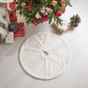 Luxury White Faux Rabbit Fur Christmas Tree Skirt Round Soft Plush Mat For Holiday Party Indoor Home Decoration