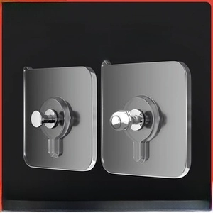 Strong adhesive screw sticker with transparent base and metal nut for wall mounting