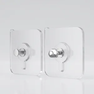 Punch Free Adhesive Screw Stickers Transparent Wall Hooks Non Trace Photo Frame Hanger Waterproof Plastic Metal Home Decor