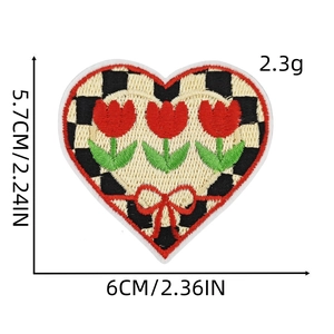 Embroidered tulip heart patch for clothing decoration with clear size dimensions