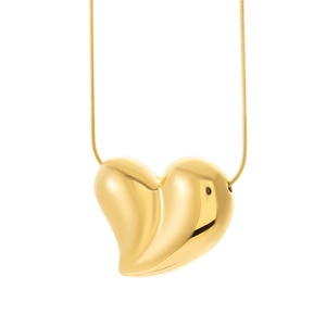 3D heart pendant necklace in 18K gold finish with elegant snake chain for women