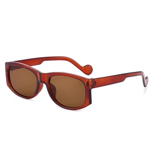 Vintage polygonal amber thick frame sunglasses with dark brown lenses for men and women