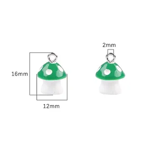 Miniature green resin mushroom charms for DIY jewelry making set of 2 pieces