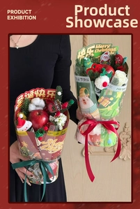 Detailed Christmas floral bouquet with red apples, white cotton and festive decor
