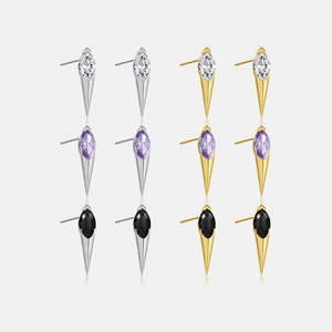 Geometric Spike Stud Earrings With Marquise Cut Zirconia And 925 Sterling Silver Earring Post Retro Punk Style Jewelry