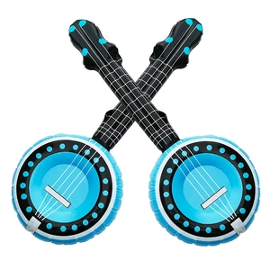 Detailed view of two blue inflatable banjo toys made of eco-friendly PVC for party props