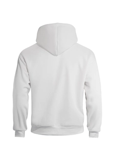 Detailed back view of a white double-layered hoodie with high-quality knit fabric