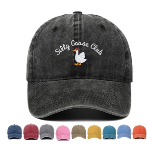 Silly Goose Club Embroidered Baseball Cap Vintage Washed Cotton Adjustable Sun Hat Retro Outdoor Sports Unisex