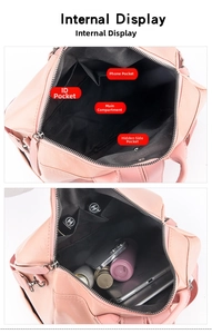Internal display of the large capacity pink PU leather backpack with multiple pockets