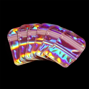 Set of six holographic resealable bags with rainbow reflection and zip lock closure