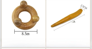 Detailed size comparison of sandalwood massage tools with dimensions for wellness gua sha