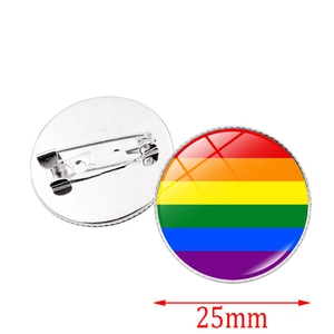 Badge arc-en-ciel avec base en métal argenté et épingle de sûreté, diamètre de 25mm