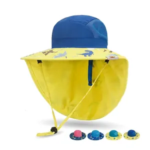 Chapeau De Protection Solaire Pour Enfants Nylon Séchage Rapide Avec Rabat De Cou Dinosaure Dessin Animé Extérieur Plage Été Casquette
