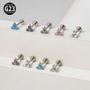 G23 Titanium labret studs set with opal and cubic zirconia in multiple vibrant colors
