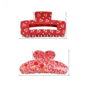 Detailed view of acrylic Valentine's heart hair claws with size and weight measurements