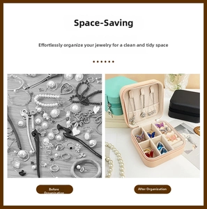 Internal layout of portable PU leather jewelry box showing necklace hooks and ring slots