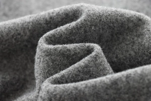 Macro shot of high-quality grey wool-like fabric texture on the bomber jacket