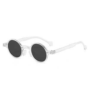 Retro double bridge round sunglasses with transparent frames and dark lenses