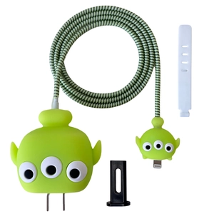 Green alien silicone protective sleeve set for 20W charger adapter and data cable