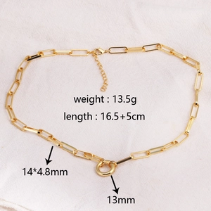 Detail view of gold paperclip chain necklace with 13.5g weight and dimension specs