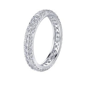 Elegant S925 sterling silver eternity ring featuring triple rows of sparkling cubic zirconia