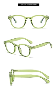 Vue en trois angles de lunettes de soleil rondes vert transparent avec rivets vintage