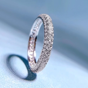 Three-row pave setting cubic zirconia S925 sterling silver band ring for women