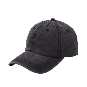 Vintage washed charcoal black cotton baseball cap with six-panel design and curved brim