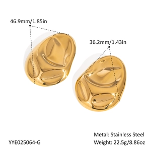 Detailed size specifications of large gold stainless steel pebble shape earrings