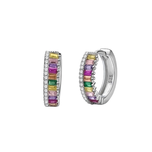 Rainbow cubic zirconia hoop earrings in 925 sterling silver with a polished finish