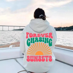 Sweat à Capuche Polaire Pour Hommes Manches Longues Casual Forever Chasing Sunsets Imprimé Lettres Vintage Streetwear