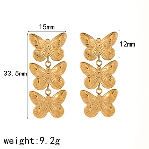 Three-tier hollow butterfly earrings in 18k gold plated titanium steel for women