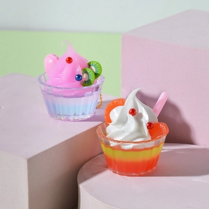 Miniature simulation ice cream sundae cup keychain with colorful cream and fruit decor