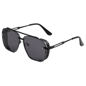 Steampunk Sunglasses For Men Women Metal Frame PC Lens Retro Industrial Square Double Bridge Sun Glasses With Side Shields