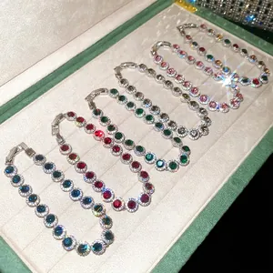 Ensemble de bracelets avec pendentifs ronds en zircon brillant en plusieurs couleurs