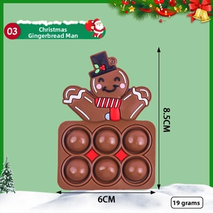 Brown gingerbread man silicone pop fidget toy with size dimensions 8.5cm by 6cm