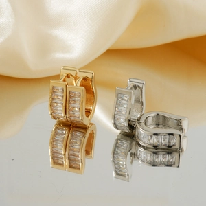 Delicate U-Shaped Copper Zirconia Earrings Gold Silver Plated Geometric Huggie Hoop Earrings Light Luxury Jewelry For Women