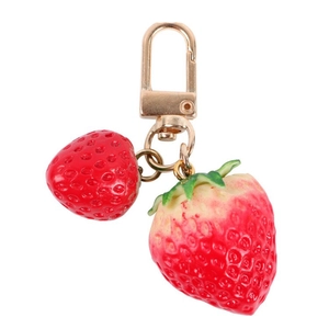 Cute strawberry keychain with gold clasp and leaf detail for women bag charms